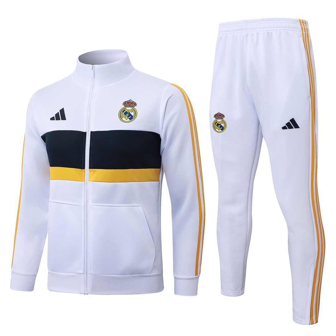Real Madrid · Chándal blanco con franja azul y amarilla
